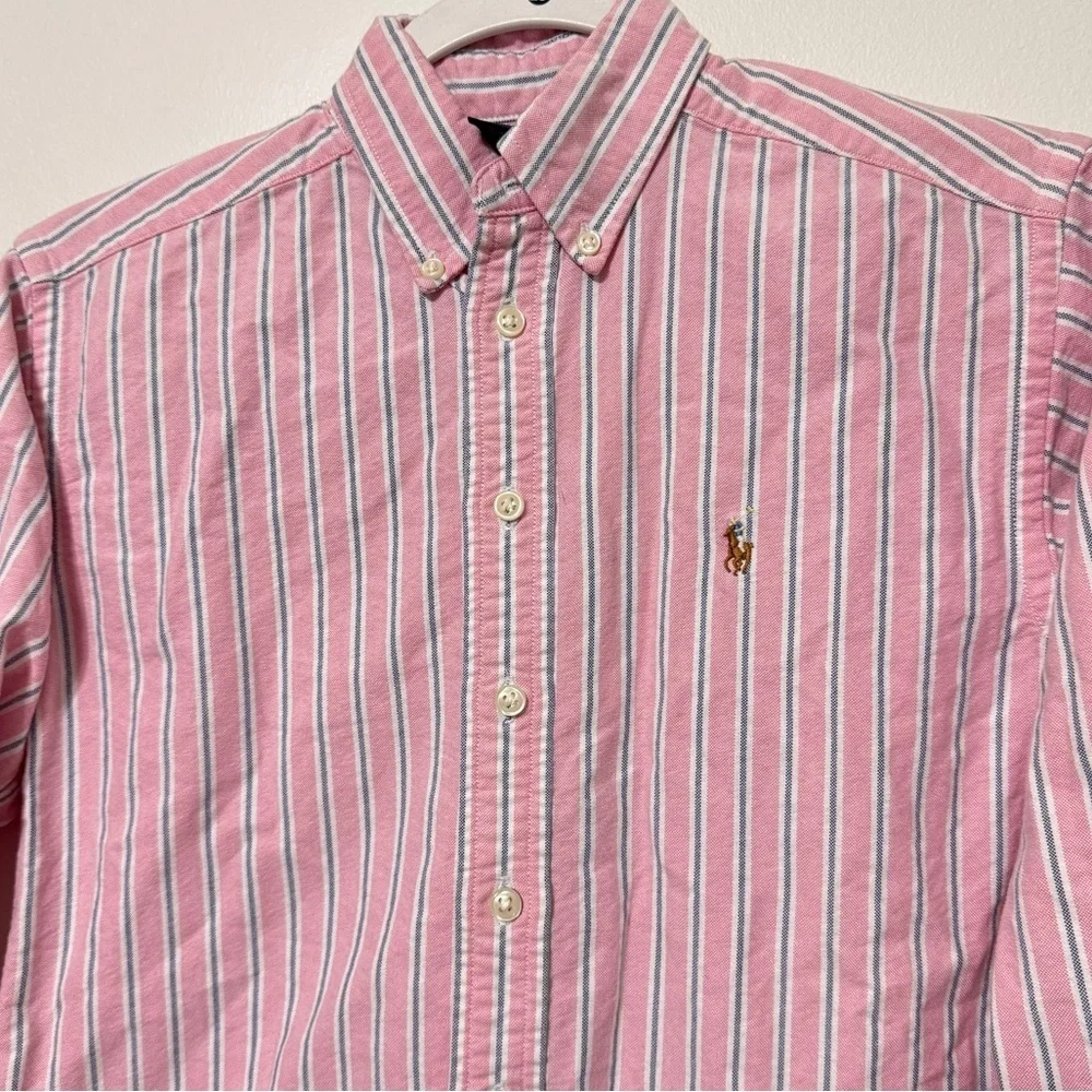 Ralph Lauren Boy’s Striped Button Up Shirt Size 8/10 Cotton Pink blue